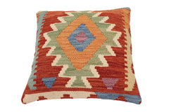handmade Traditional Pillow Rust Blue Hand-Woven SQUARE 100% WOOL Hand woven turkish pillow2' x 2'
