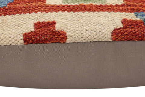 handmade Traditional Pillow Rust Blue Hand-Woven SQUARE 100% WOOL Hand woven turkish pillow2 x 2