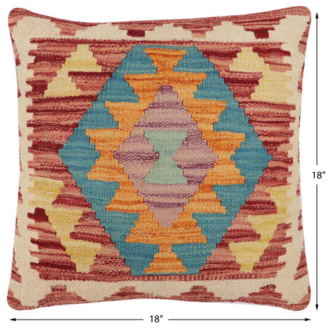 handmade Traditional Pillow Red Blue Hand-Woven SQUARE 100% WOOL Hand woven turkish pillow2 x 2