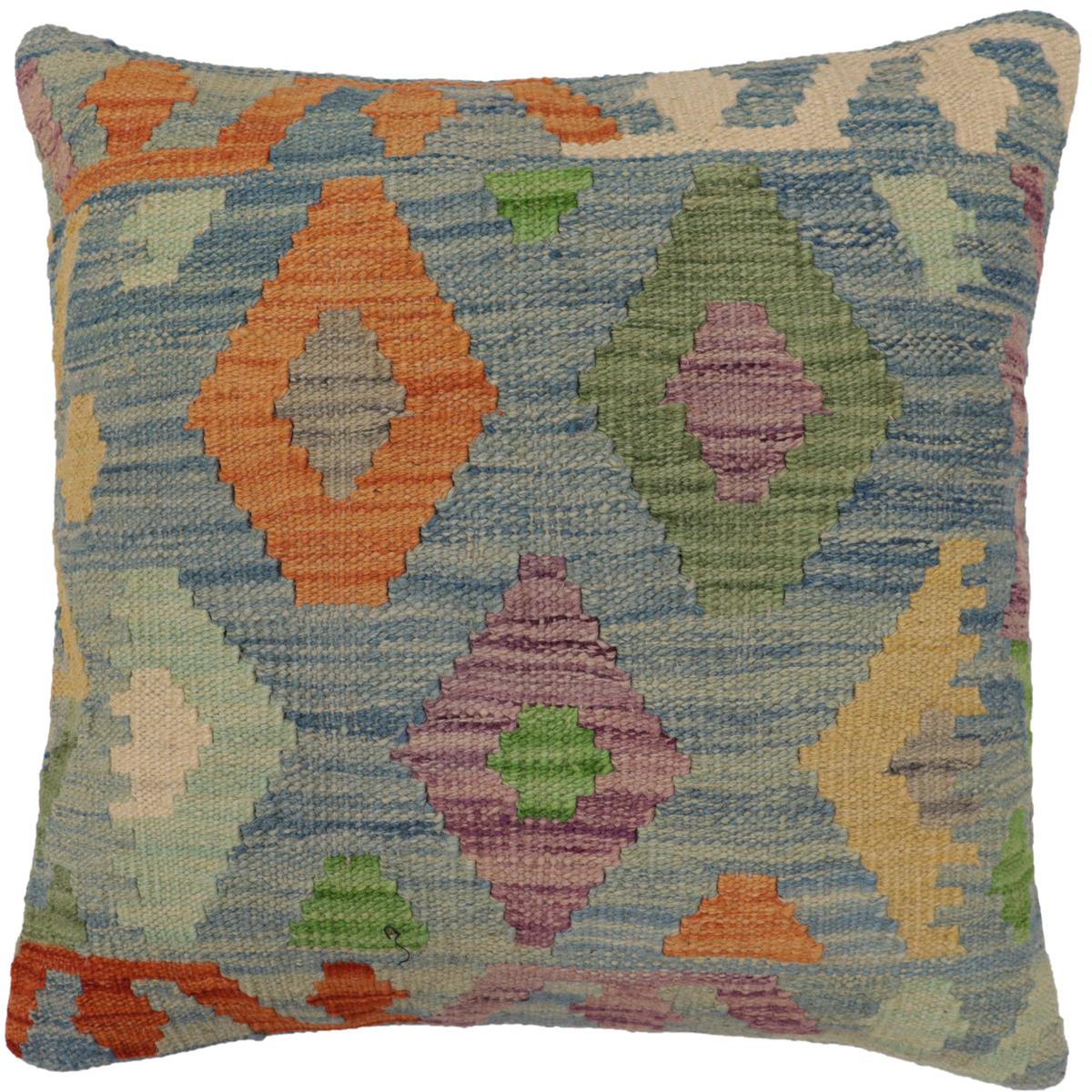 handmade Traditional Pillow Blue Rust Hand-Woven SQUARE 100% WOOL Hand woven turkish pillow2 x 2
