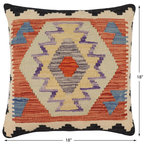 handmade Traditional Pillow Rust Blue Hand-Woven SQUARE 100% WOOL Hand woven turkish pillow2 x 2