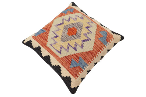 handmade Traditional Pillow Rust Blue Hand-Woven SQUARE 100% WOOL Hand woven turkish pillow2 x 2