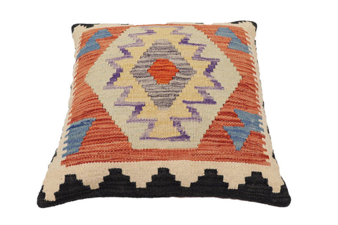 handmade Traditional Pillow Rust Blue Hand-Woven SQUARE 100% WOOL Hand woven turkish pillow2 x 2