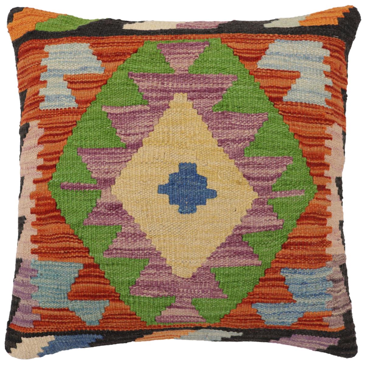 handmade Traditional Pillow Rust Blue Hand-Woven SQUARE 100% WOOL Hand woven turkish pillow2' x 2'