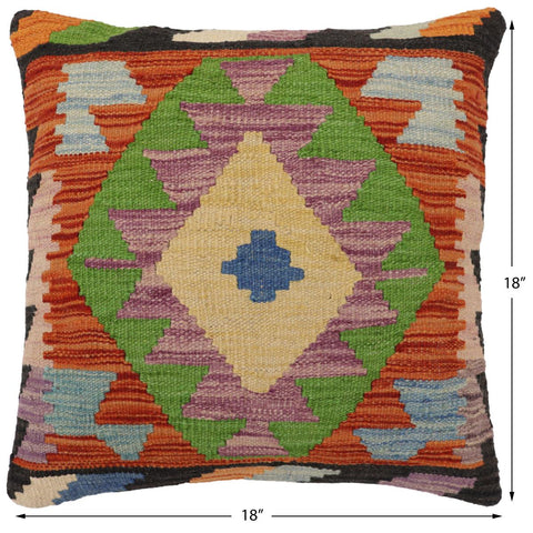 handmade Traditional Pillow Rust Blue Hand-Woven SQUARE 100% WOOL Hand woven turkish pillow2 x 2