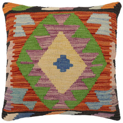 handmade Traditional Pillow Rust Blue Hand-Woven SQUARE 100% WOOL Hand woven turkish pillow2' x 2'