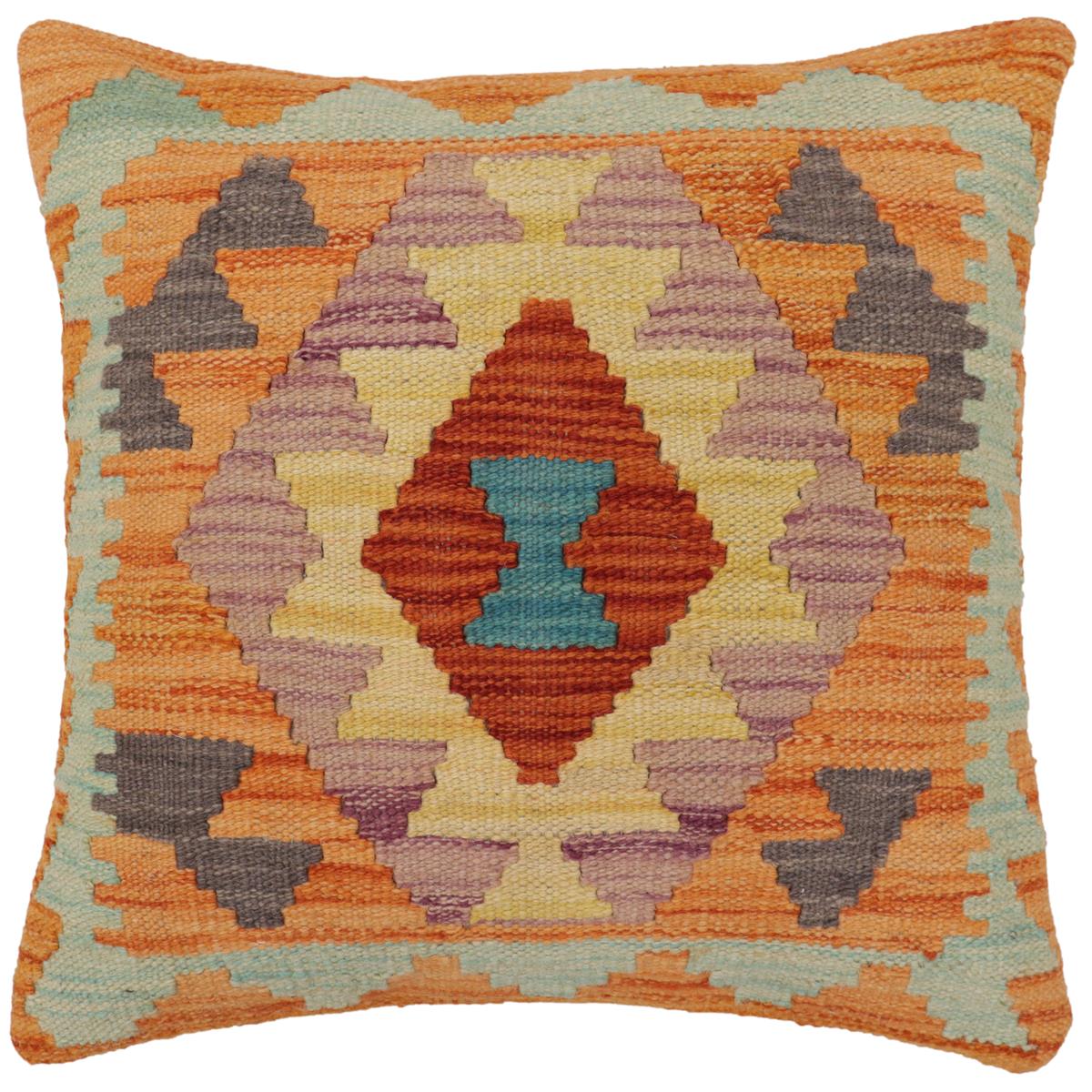 handmade Traditional Pillow Rust Blue Hand-Woven SQUARE 100% WOOL Hand woven turkish pillow2' x 2'
