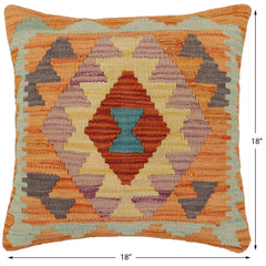 handmade Traditional Pillow Rust Blue Hand-Woven SQUARE 100% WOOL Hand woven turkish pillow2' x 2'