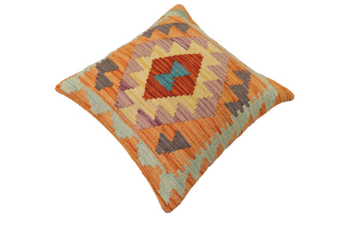 handmade Traditional Pillow Rust Blue Hand-Woven SQUARE 100% WOOL Hand woven turkish pillow2 x 2