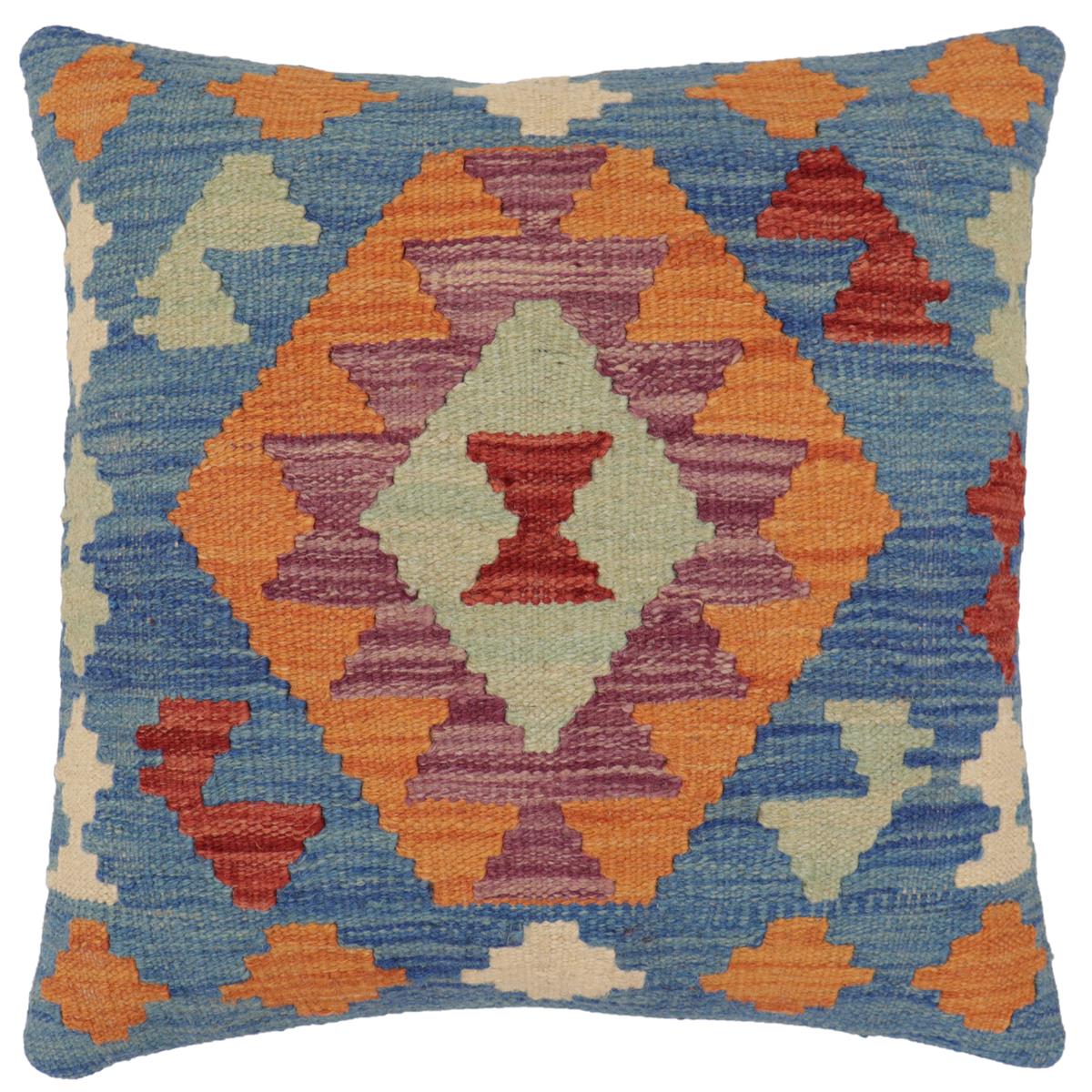 handmade Traditional Pillow Blue Red Hand-Woven SQUARE 100% WOOL Hand woven turkish pillow2 x 2