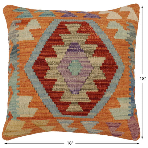 handmade Traditional Pillow Rust Blue Hand-Woven SQUARE 100% WOOL Hand woven turkish pillow2 x 2