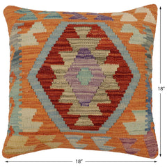 handmade Traditional Pillow Rust Blue Hand-Woven SQUARE 100% WOOL Hand woven turkish pillow2' x 2'