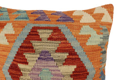 handmade Traditional Pillow Rust Blue Hand-Woven SQUARE 100% WOOL Hand woven turkish pillow2' x 2'