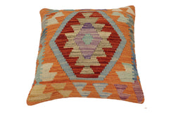 handmade Traditional Pillow Rust Blue Hand-Woven SQUARE 100% WOOL Hand woven turkish pillow2' x 2'
