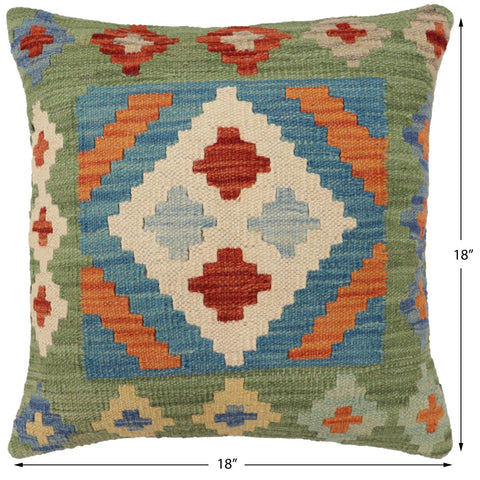 handmade Traditional Pillow Blue Green Hand-Woven SQUARE 100% WOOL Hand woven turkish pillow2 x 2