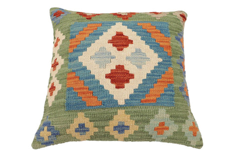 handmade Traditional Pillow Blue Green Hand-Woven SQUARE 100% WOOL Hand woven turkish pillow2 x 2
