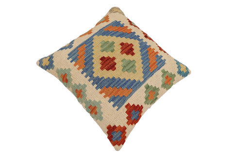 handmade Traditional Pillow Blue Beige Hand-Woven SQUARE 100% WOOL Hand woven turkish pillow2 x 2