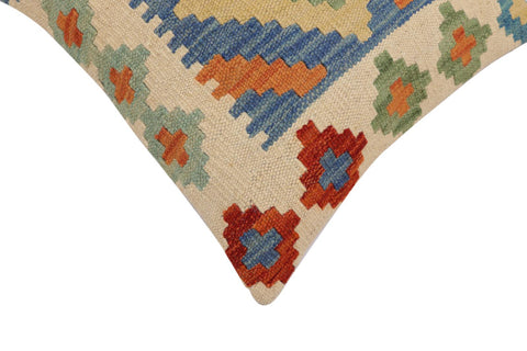 handmade Traditional Pillow Blue Beige Hand-Woven SQUARE 100% WOOL Hand woven turkish pillow2 x 2