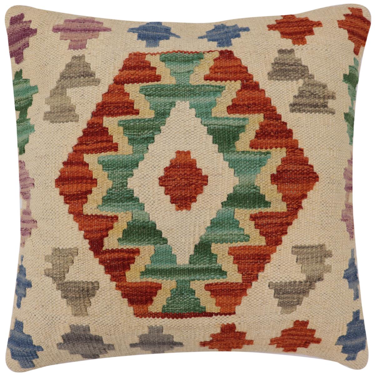 handmade Traditional Pillow Beige Rust Hand-Woven SQUARE 100% WOOL Hand woven turkish pillow2 x 2