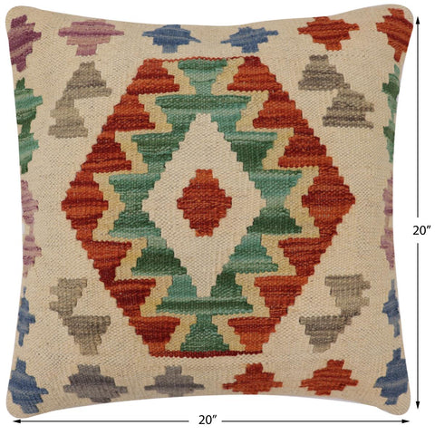 handmade Traditional Pillow Beige Rust Hand-Woven SQUARE 100% WOOL Hand woven turkish pillow2 x 2