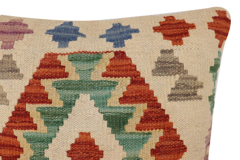 handmade Traditional Pillow Beige Rust Hand-Woven SQUARE 100% WOOL Hand woven turkish pillow2 x 2