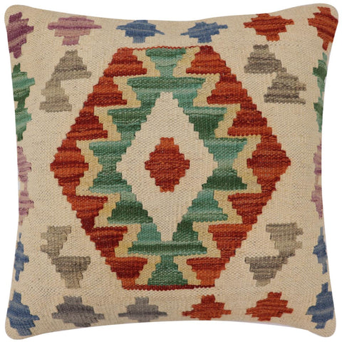 handmade Traditional Pillow Beige Rust Hand-Woven SQUARE 100% WOOL Hand woven turkish pillow2 x 2