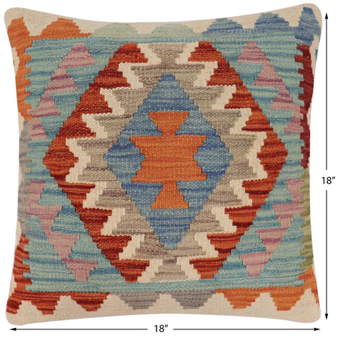 handmade Traditional Pillow Rust Blue Hand-Woven SQUARE 100% WOOL Hand woven turkish pillow2 x 2
