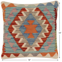 handmade Traditional Pillow Rust Blue Hand-Woven SQUARE 100% WOOL Hand woven turkish pillow2' x 2'