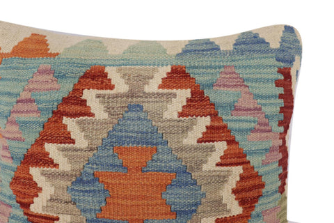 handmade Traditional Pillow Rust Blue Hand-Woven SQUARE 100% WOOL Hand woven turkish pillow2 x 2