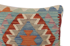 handmade Traditional Pillow Rust Blue Hand-Woven SQUARE 100% WOOL Hand woven turkish pillow2' x 2'