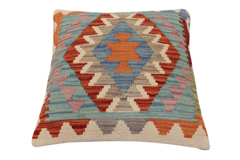 handmade Traditional Pillow Rust Blue Hand-Woven SQUARE 100% WOOL Hand woven turkish pillow2 x 2