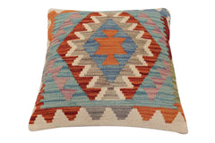 handmade Traditional Pillow Rust Blue Hand-Woven SQUARE 100% WOOL Hand woven turkish pillow2' x 2'