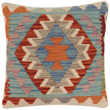 handmade Traditional Pillow Rust Blue Hand-Woven SQUARE 100% WOOL Hand woven turkish pillow2' x 2'