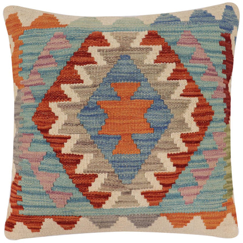 handmade Traditional Pillow Rust Blue Hand-Woven SQUARE 100% WOOL Hand woven turkish pillow2 x 2