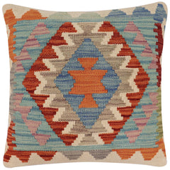 handmade Traditional Pillow Rust Blue Hand-Woven SQUARE 100% WOOL Hand woven turkish pillow2' x 2'