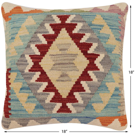 handmade Traditional Pillow Red Blue Hand-Woven SQUARE 100% WOOL Hand woven turkish pillow2 x 2