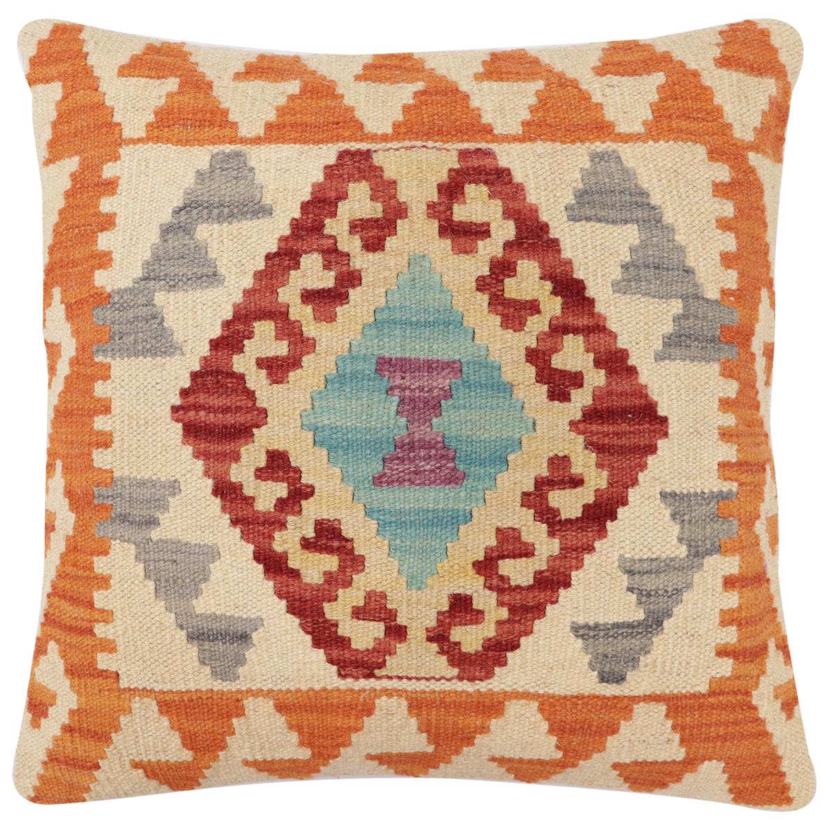 handmade Traditional Pillow Red Beige Hand-Woven SQUARE 100% WOOL Hand woven turkish pillow2 x 2