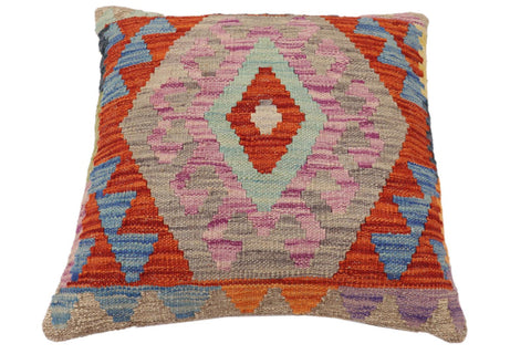handmade Traditional Pillow Rust Blue Hand-Woven SQUARE 100% WOOL Hand woven turkish pillow2 x 2