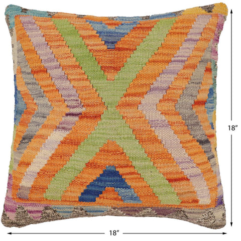 handmade Traditional Pillow Orange Blue Hand-Woven SQUARE 100% WOOL  Hand woven turkish pillow  2 x 2