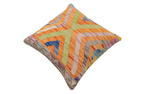 handmade Traditional Pillow Orange Blue Hand-Woven SQUARE 100% WOOL  Hand woven turkish pillow  2 x 2