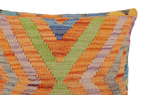 handmade Traditional Pillow Orange Blue Hand-Woven SQUARE 100% WOOL  Hand woven turkish pillow  2 x 2