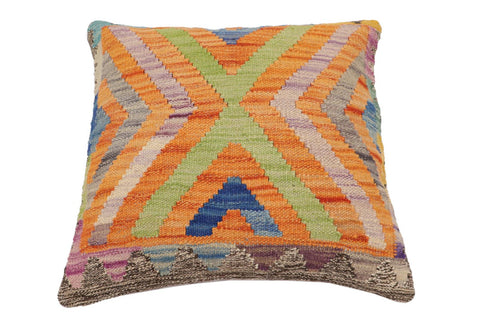handmade Traditional Pillow Orange Blue Hand-Woven SQUARE 100% WOOL  Hand woven turkish pillow  2 x 2