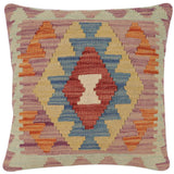 handmade Traditional Pillow Red Blue Hand-Woven SQUARE 100% WOOL  Hand woven turkish pillow  2 x 2