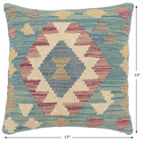 handmade Traditional Pillow Blue Beige Hand-Woven SQUARE 100% WOOL  Hand woven turkish pillow  2 x 2