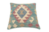 handmade Traditional Pillow Blue Beige Hand-Woven SQUARE 100% WOOL  Hand woven turkish pillow  2 x 2