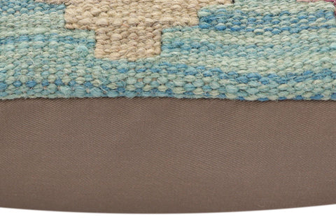 handmade Traditional Pillow Blue Beige Hand-Woven SQUARE 100% WOOL  Hand woven turkish pillow  2 x 2