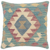 handmade Traditional Pillow Blue Beige Hand-Woven SQUARE 100% WOOL  Hand woven turkish pillow  2 x 2