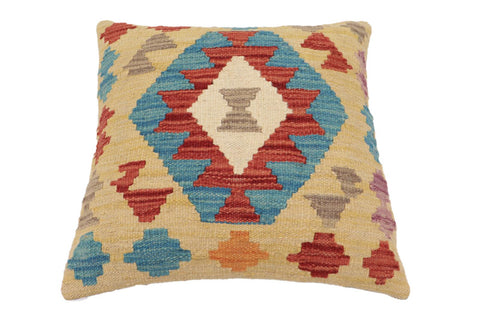 handmade Traditional Pillow Rust Blue Hand-Woven SQUARE 100% WOOL  Hand woven turkish pillow  2 x 2