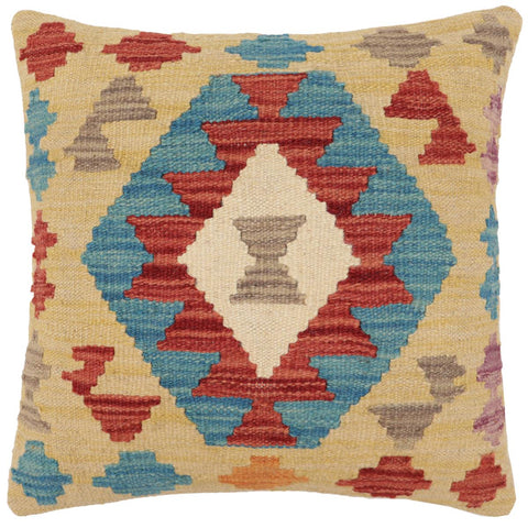 handmade Traditional Pillow Rust Blue Hand-Woven SQUARE 100% WOOL  Hand woven turkish pillow  2 x 2