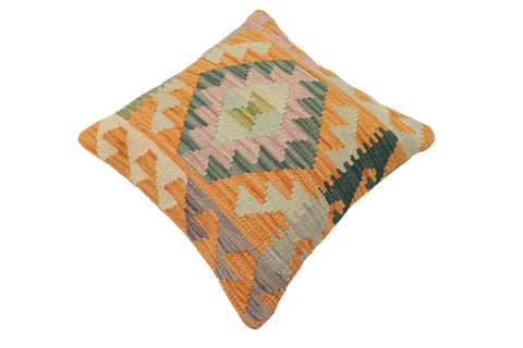 handmade Traditional Pillow Orange Blue Hand-Woven SQUARE 100% WOOL Hand woven turkish pillow2' x 2'